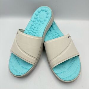 Crocs Reviva Slide Sandal Women 11 Comfort Support Air Bubbles Blue/Green & Gray